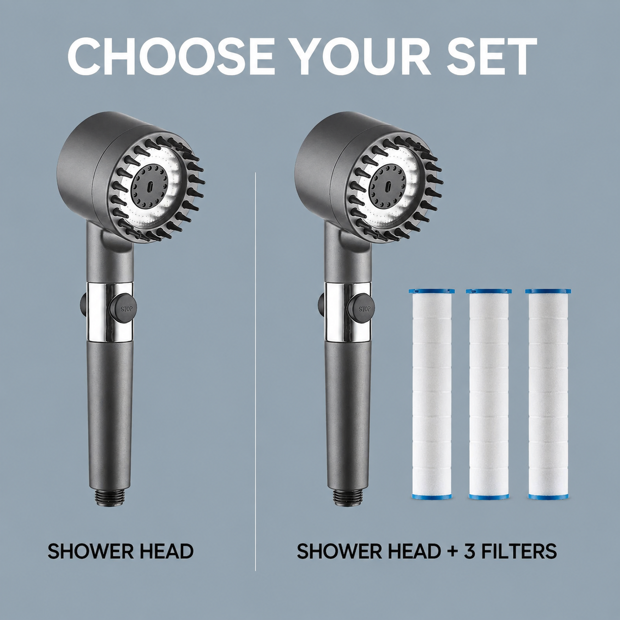 High-Pressure Filtered Shower Head | 3 Spray Modes + Water-Stop Button