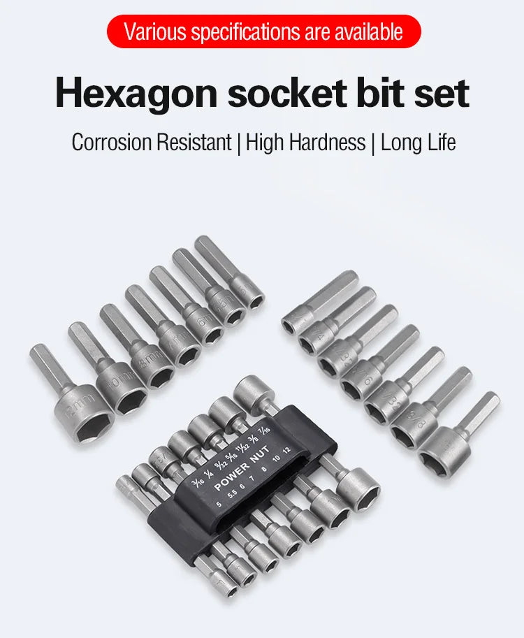 Hexagon Handle Screw Powerful Socket Wrench Set of 14 Pieces