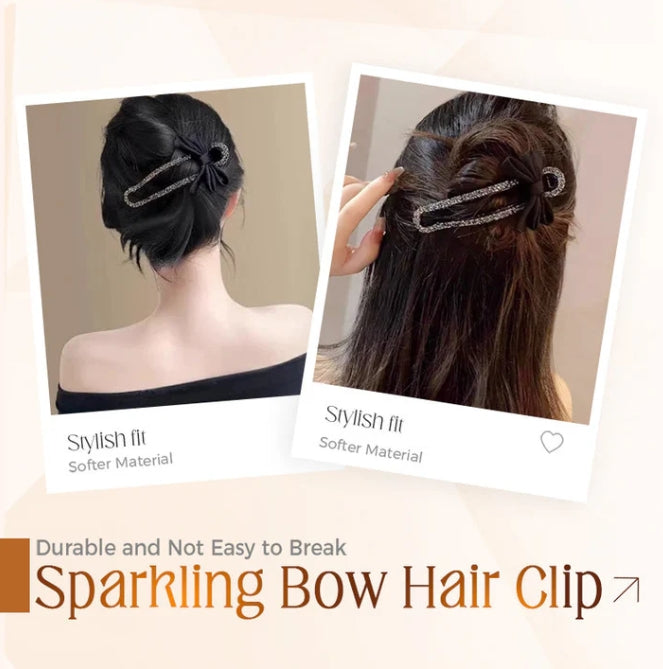 Sparkling Elegant Black Bow Hair Clip for Updos