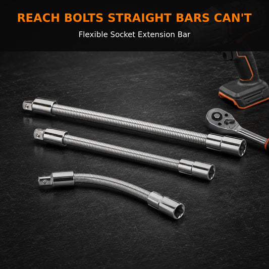 Flexible socket extension bar hero for tight spaces