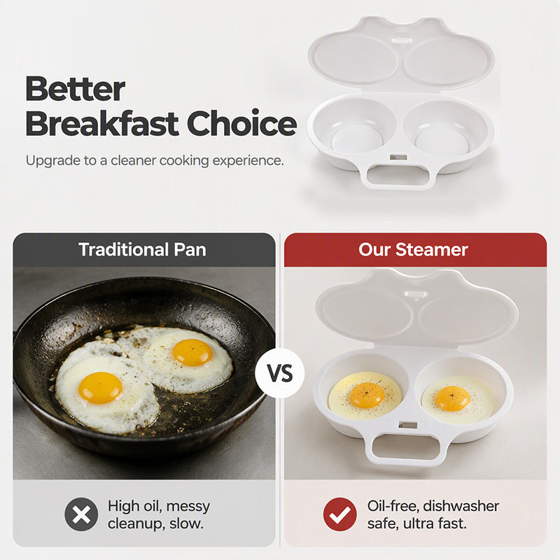 Microwave Egg Poacher Dual‑cavity, non‑stick & easy clean. Healthier than frying – stock up & save! 🏠✅