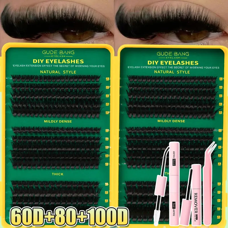 Lash Extension Kit Eyelash Extensions, D Curl Mixed 8-16mm, 60D+80D+100D, Home Use, Beginner Friendly Eyelashes