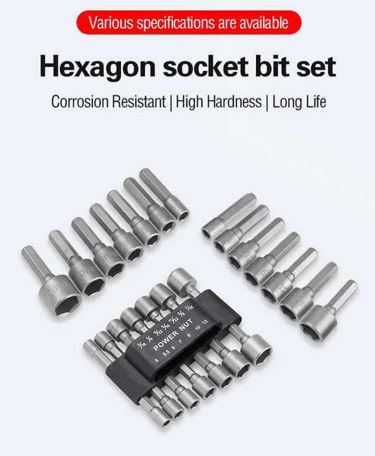Hexagon Handle Screw Powerful Socket Wrench Set of 14 Pieces