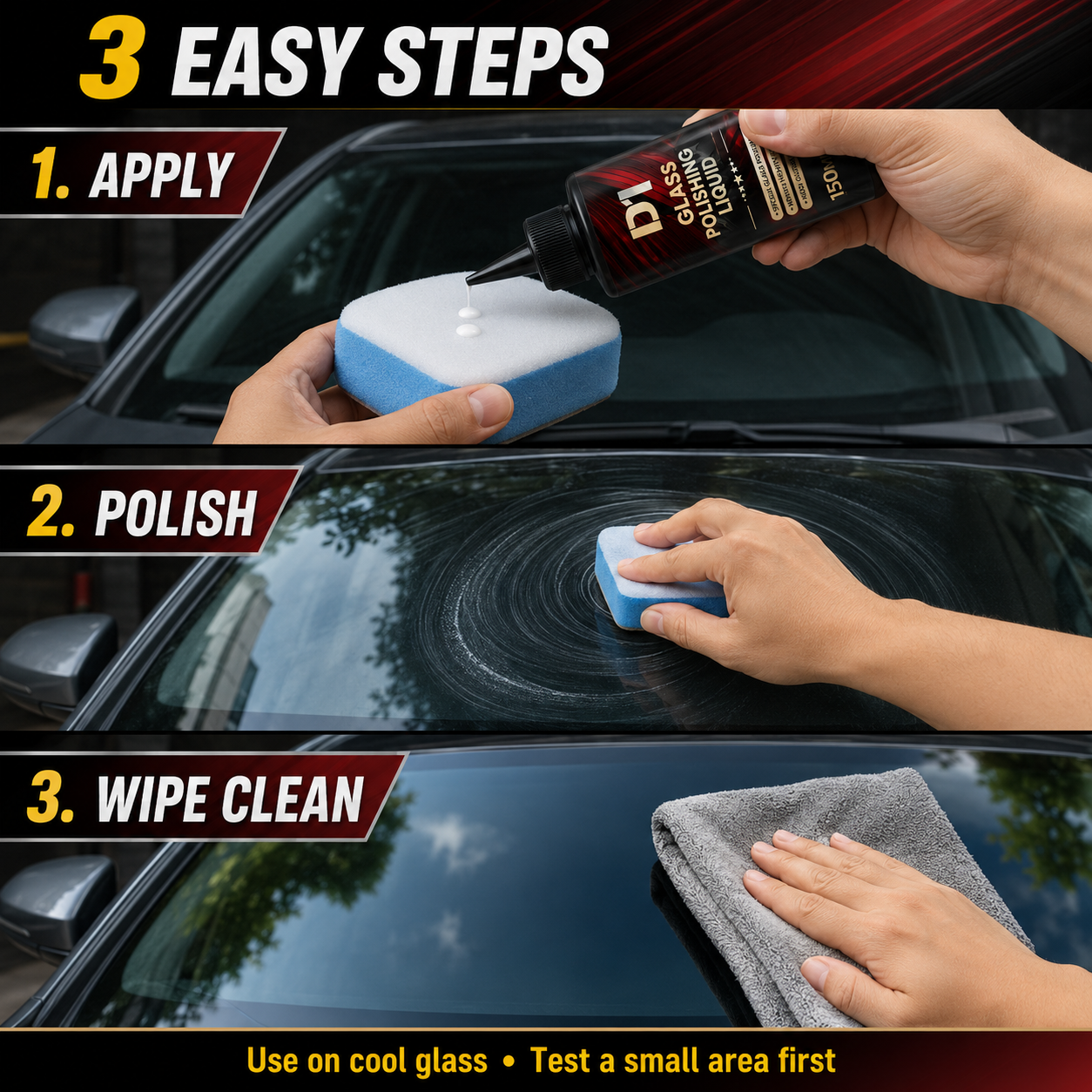 Three steps to use glass polishing liquid