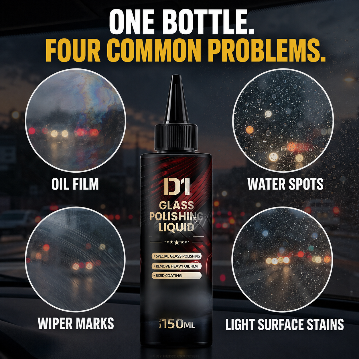 Oil film water spots wiper marks and light surface stains