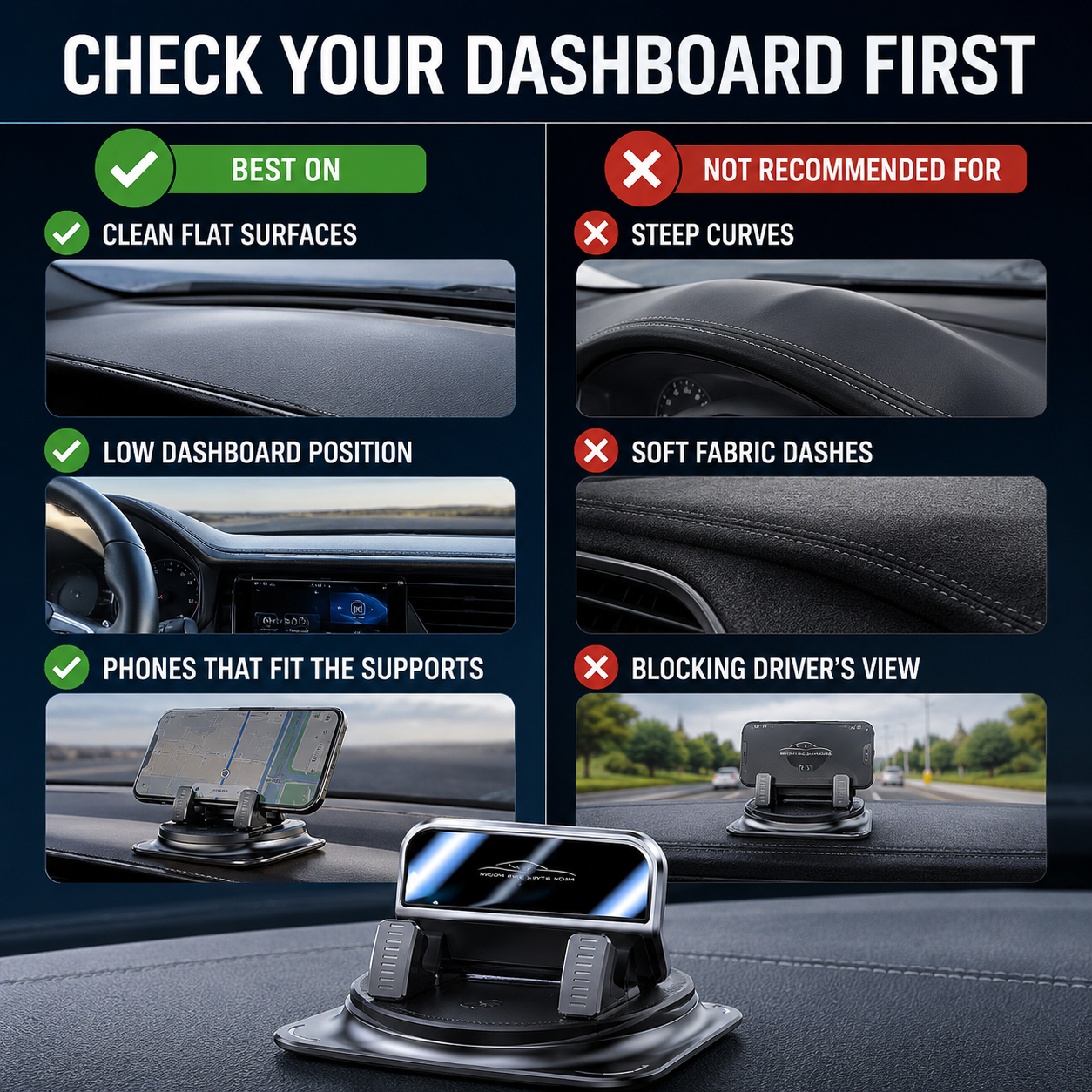 Dashboard surface and placement fit guide