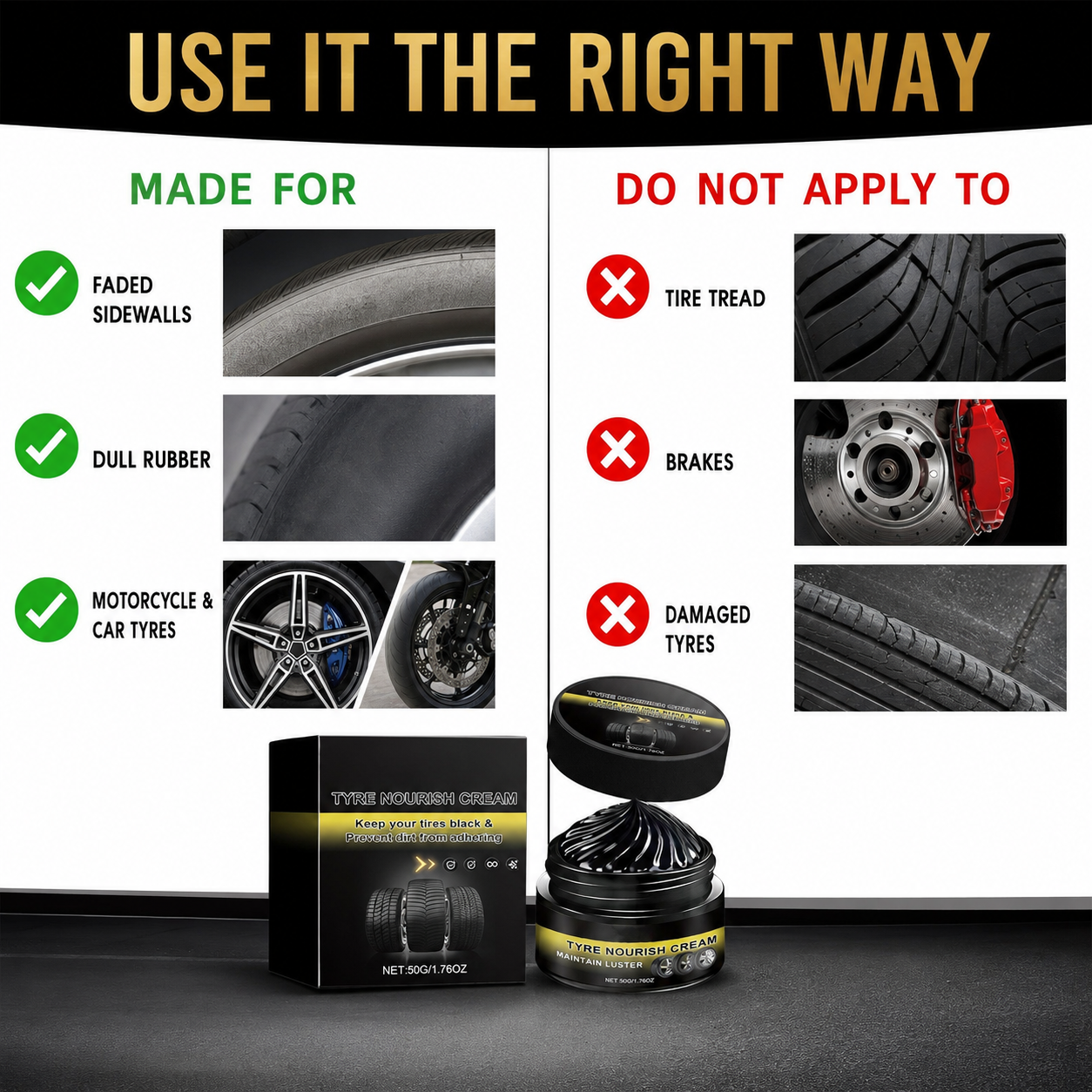 Correct tyre cream application areas